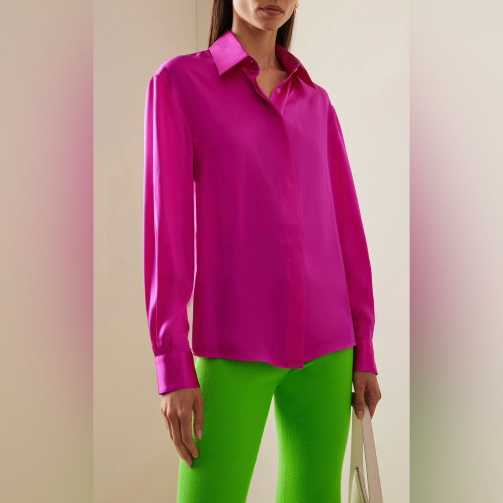 Vibrant Pink Sergio Hudson Silk Charmeuse Top